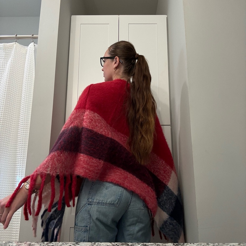 Red and Black Plaid Poncho